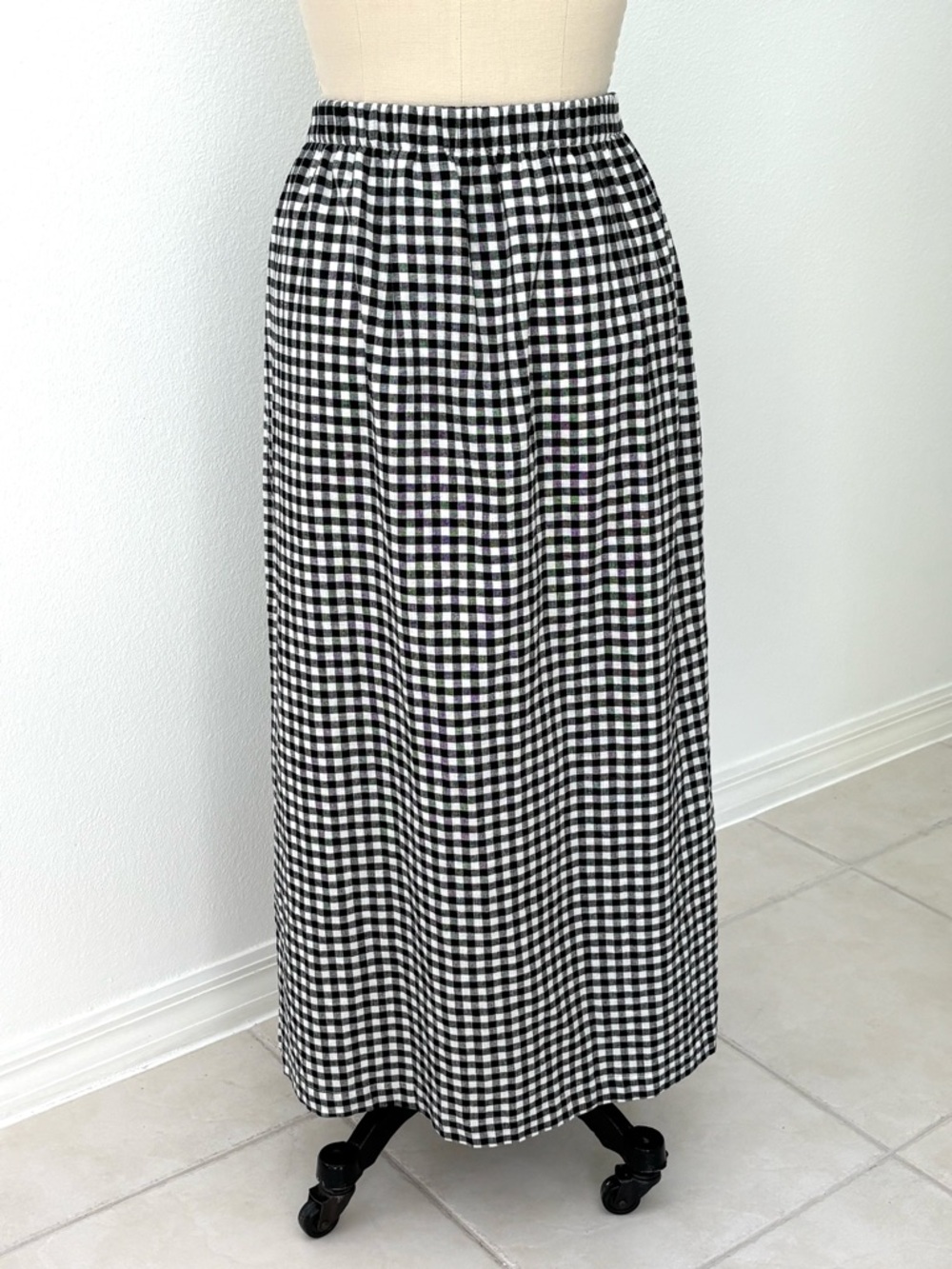 Gap Gingham Midi Skirt NWT Linen Blend Black & White L - Picture 4 of 8
